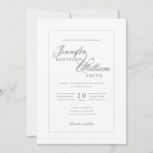 Eenvoudig Elegant Wedding Silver Grey Script Kaart (Voorkant)