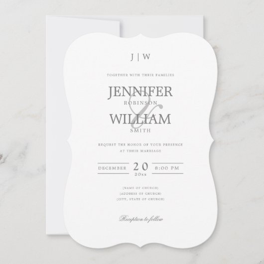 Eenvoudig Elegant Wedding Silver Monogram Kaart (Voorkant)
