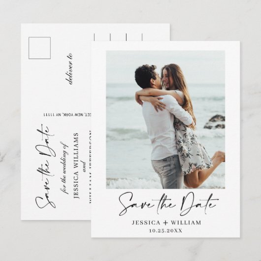 Eenvoudig Elegant Wedding sparen de Foto van de Da Aankondigingskaart (Voorkant / Achterkant)