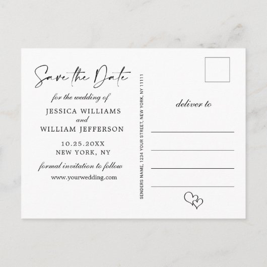 Eenvoudig Elegant Wedding sparen de Foto van de Da Aankondigingskaart (Achterkant)