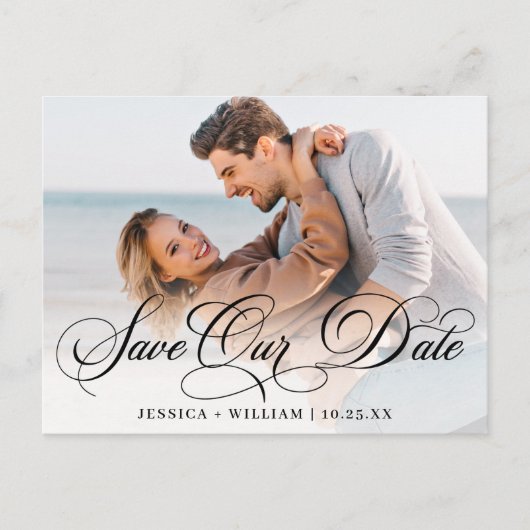 Eenvoudig Elegant Wedding sparen de Foto van de Da Briefkaart (Voorkant)