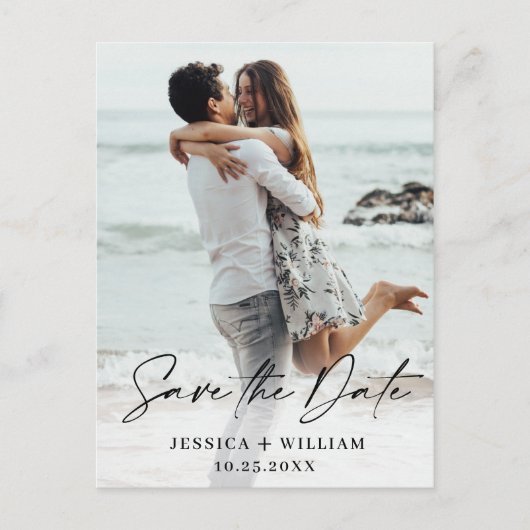 Eenvoudig Elegant Wedding sparen de Foto van de Da Briefkaart (Voorkant)