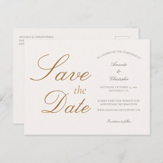 Eenvoudig Elegant Wedding sparen het Briefkaart va (Voorkant / Achterkant)