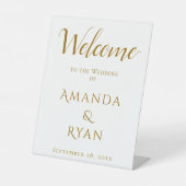 Eenvoudig elegant welkomstscript huwelijk reclamebord met voetstuk (Voorkant)