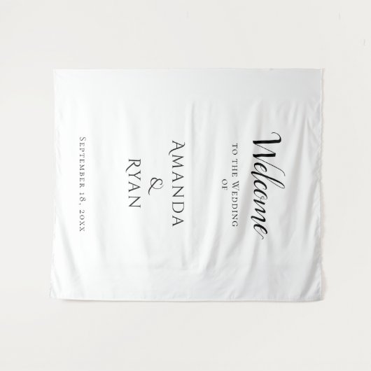 Eenvoudig Elegant Welkomstscript Trouwachtergrond Wandkleed (Voorkant (horizontaal))