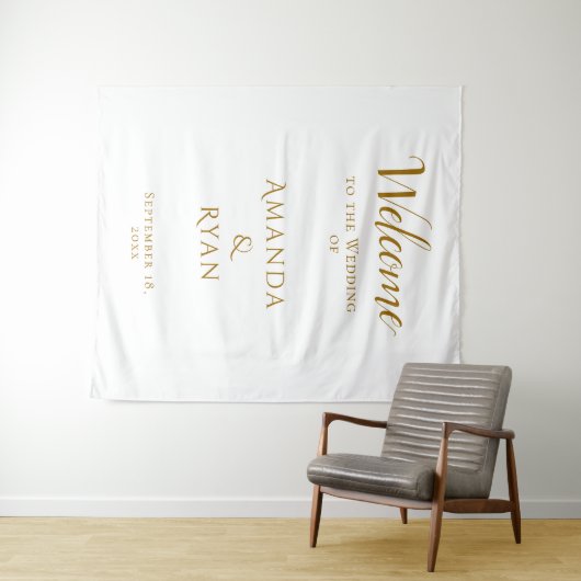 Eenvoudig Elegant Welkomstscript Trouwachtergrond Wandkleed (In Situ (horizontaal))