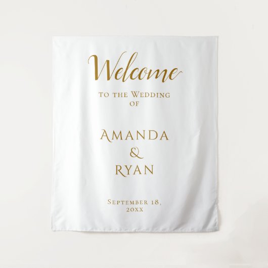 Eenvoudig Elegant Welkomstscript Trouwachtergrond Wandkleed (Voorkant)