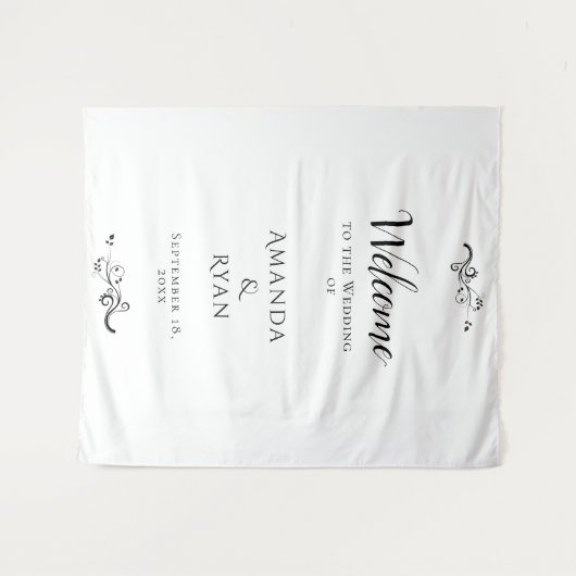Eenvoudig Elegant Welkomstscript Trouwachtergrond Wandkleed (Voorkant (horizontaal))