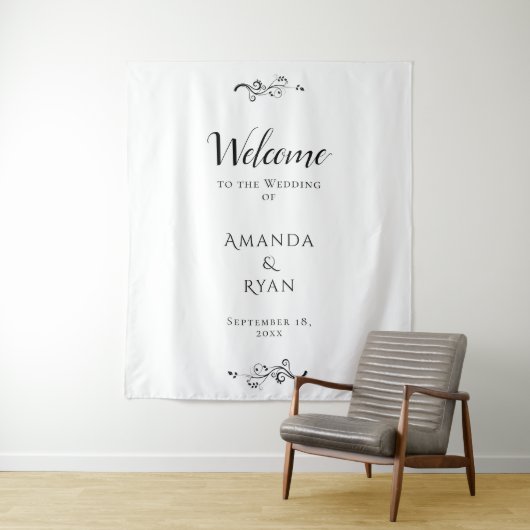 Eenvoudig Elegant Welkomstscript Trouwachtergrond Wandkleed (In situ)