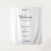 Eenvoudig Elegant Welkomstscript Trouwachtergrond Wandkleed (Voorkant)