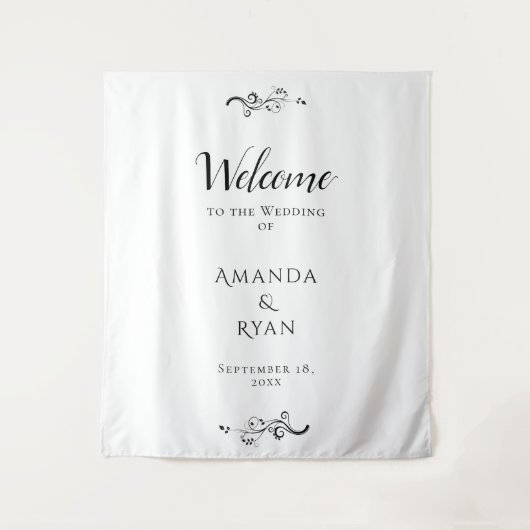 Eenvoudig Elegant Welkomstscript Trouwachtergrond Wandkleed (Voorkant)