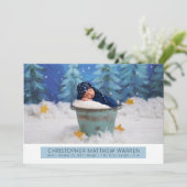 Eenvoudig Elegant White |Blue Photo Collage Boy Bi Aankondiging (Staand voorkant)