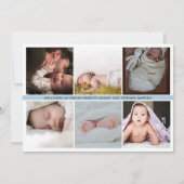 Eenvoudig Elegant White |Blue Photo Collage Boy Bi Aankondiging (Achterkant)