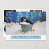 Eenvoudig Elegant White |Blue Photo Collage Boy Bi Aankondiging (Voorkant / Achterkant)