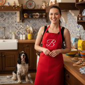 Eenvoudig Elegant White Custom Monogram op Solid R Schort