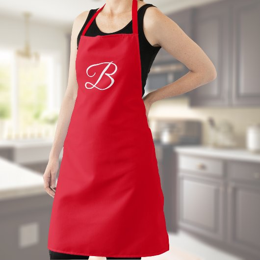 Eenvoudig Elegant White Custom Monogram op Solid R Schort