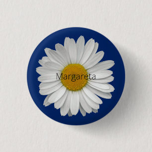 Eenvoudig Elegant White Daisy Flower Royal Blue Ronde Button 3,2 Cm