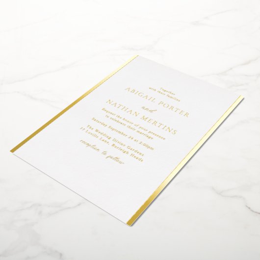 Eenvoudig Elegant White en Gold Wedding Folie Uitnodiging (Gedraaid)