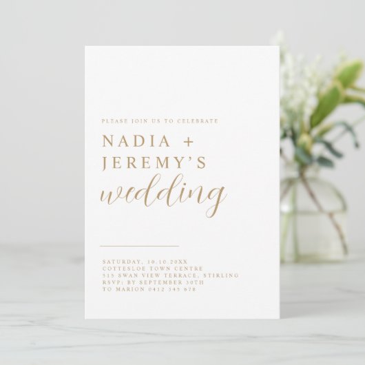 Eenvoudig Elegant White en Gold Wedding Kaart (Staand voorkant)