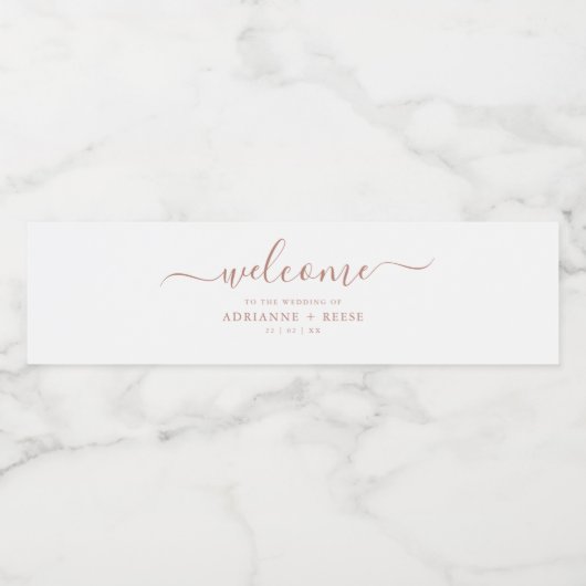 Eenvoudig Elegant White en Roos Gold Weddenschap W Waterfles Etiket (Enkel label)