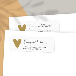 Eenvoudig Elegant White Faux Gold Heart Weddenscha Etiket