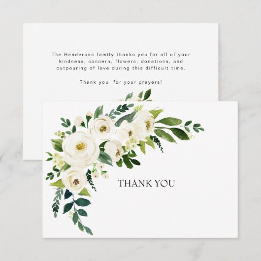 Eenvoudig Elegant White Floral Family Death Dank j Bedankkaart (Voorkant / Achterkant)