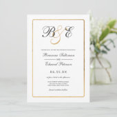 Eenvoudig Elegant White Gold Border Monogram Wedde Kaart (Staand voorkant)