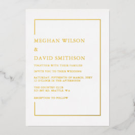 Eenvoudig Elegant White Gold Wedding Folie Uitnodiging