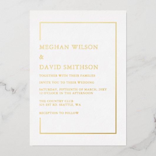 Eenvoudig Elegant White Gold Wedding Folie Uitnodiging (Voorkant)