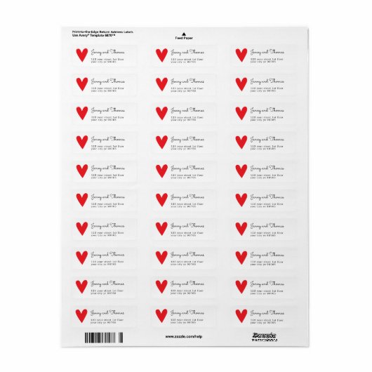 Eenvoudig Elegant White Red Heart Weddenschap Etiket (Full Sheet)