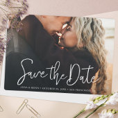 Eenvoudig Elegant White Script Custom Photo Weddin Save The Date