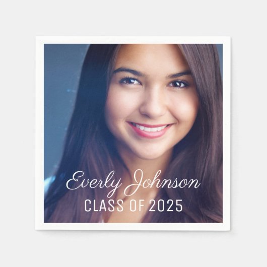 Eenvoudig Elegant White Script Photo Afstuderen Servet (Voorkant)