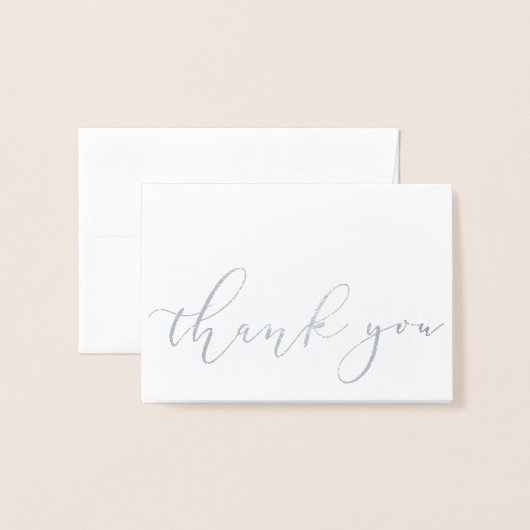 Eenvoudig Elegant White Silver Foil script Dank je Folie Kaarten (Voorkant met envelop)