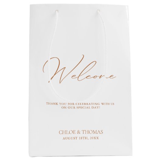 Eenvoudig Elegant White Weddenschap Welkom Dank je Medium Cadeauzakje (Voorkant)