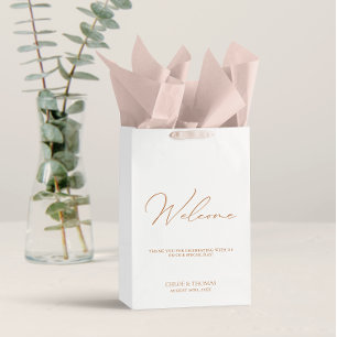 Eenvoudig Elegant White Weddenschap Welkom Dank je Medium Cadeauzakje