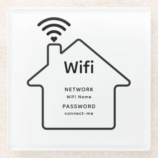 Eenvoudig Elegant WiFi-netwerk Wachtwoord Info Hot Glazen Onderzetter (Voorkant)