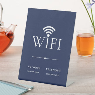 Eenvoudig Elegant WiFi Netwerk Wachtwoord Navy Bla Reclamebord Met Voetstuk
