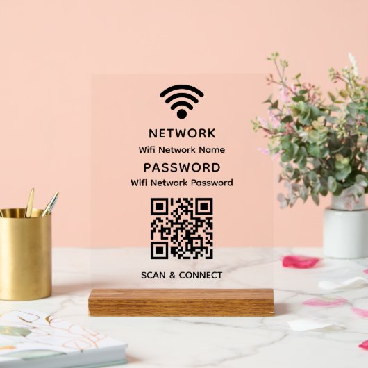 Eenvoudig elegant WiFi QR-codenetwerkwachtwoord Acryl Bord (Huwelijk)
