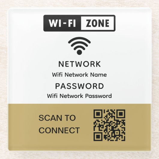 Eenvoudig elegant WiFi QR-codenetwerkwachtwoord Glazen Onderzetter (Voorkant)