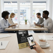 Eenvoudig elegant WiFi QR-codenetwerkwachtwoord Reclamebord Met Voetstuk