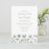 Eenvoudig Elegant Wild Flower Sage Green Wedding Kaart (Staand voorkant)