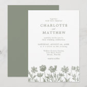 Eenvoudig Elegant Wild Flower Sage Green Wedding Kaart (Voorkant / Achterkant)