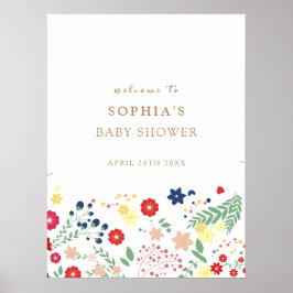 Eenvoudig Elegant Wildflower Baby shower Welkom Poster