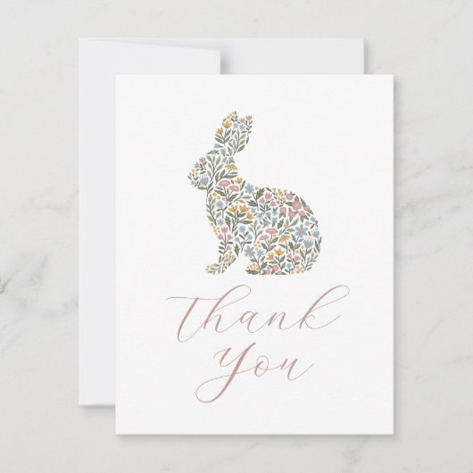 Eenvoudig Elegant Wildflower Rabbit Baby shower Bedankkaart (Voorkant)