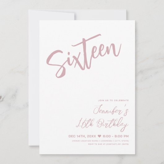 Eenvoudig Elegant Wit Blush Sweet 16 Script Kaart (Voorkant)