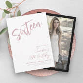 Eenvoudig Elegant Wit Blush Sweet 16 Script Kaart