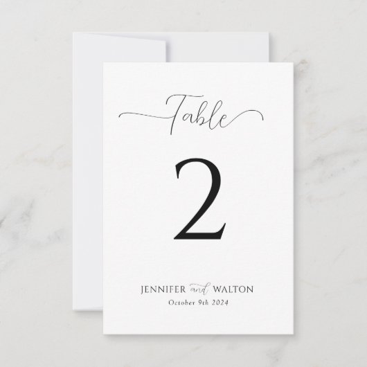Eenvoudig Elegant wit bruiloft Tafelnummer (Voorkant)