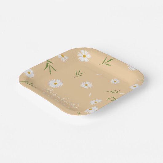 Eenvoudig Elegant Wit Daisies Baby shower Papieren Bordje (Gebogen)