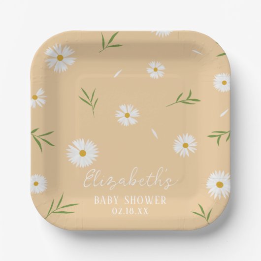 Eenvoudig Elegant Wit Daisies Baby shower Papieren Bordje (Voorkant)