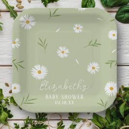 Eenvoudig Elegant Wit Daisies Baby shower Papieren Bordje